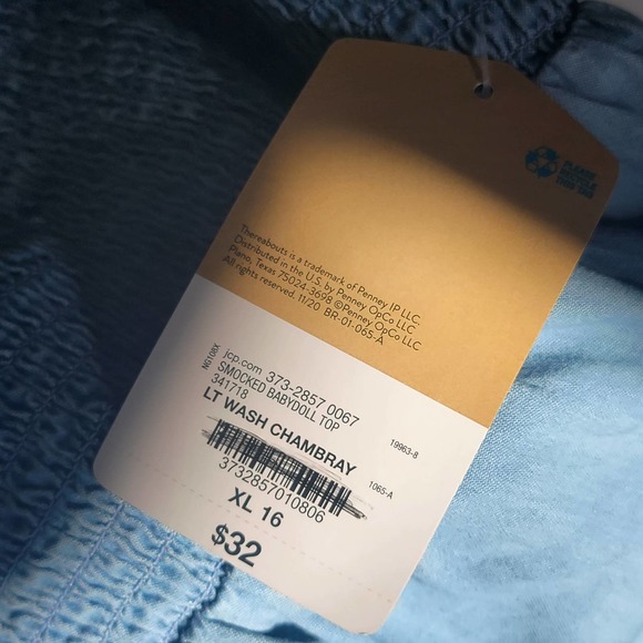 Girls Blue Short Sleeve Smocked Babydoll Top Sz XL 16 - Picture 3 of 5